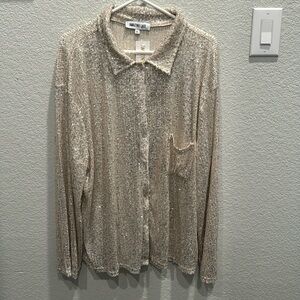 Amazing Lace The Party Has Started Sequins Button Down Size XL in Champagne